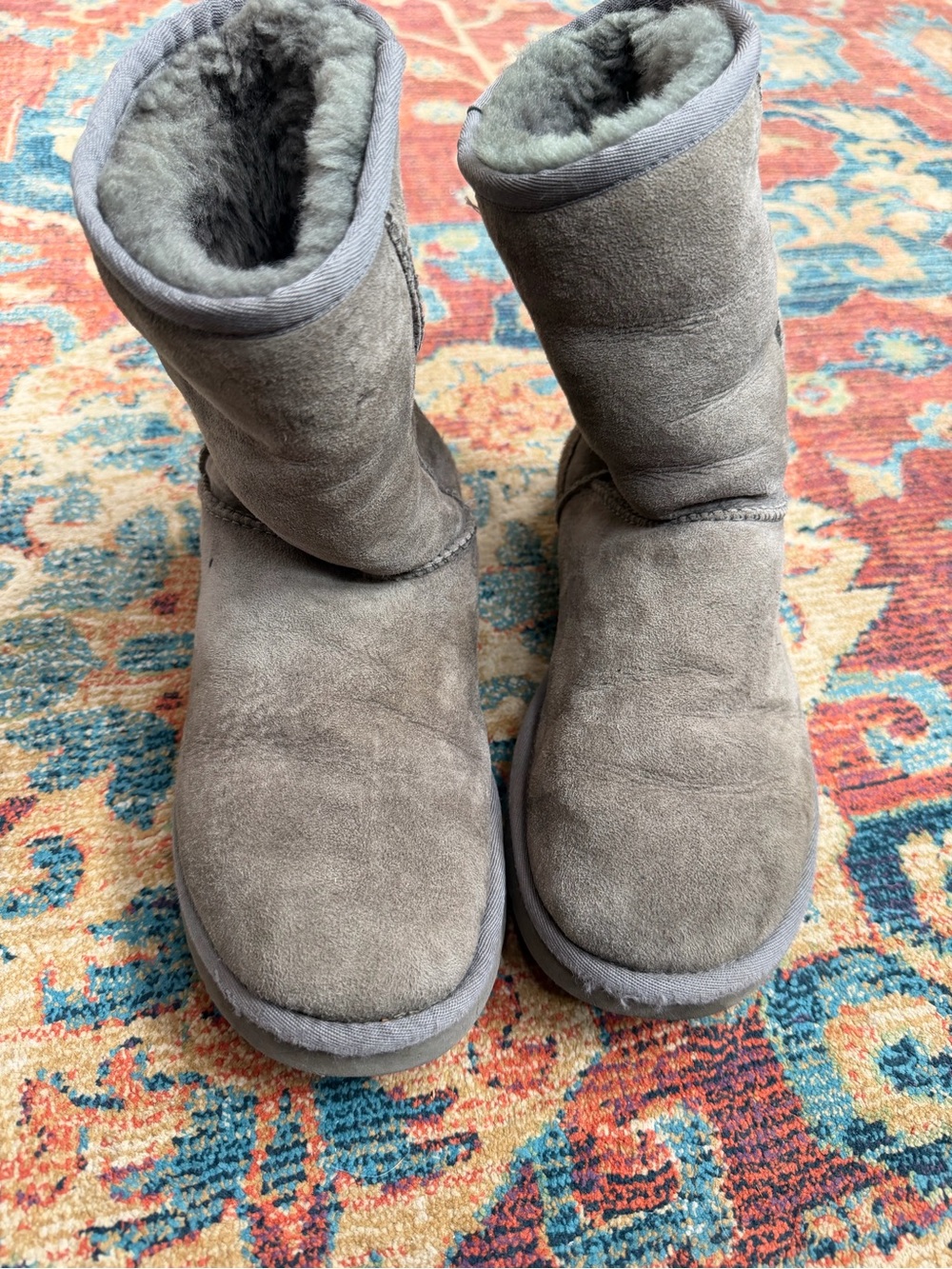 UGG Gray Suede Shearling Short Boots